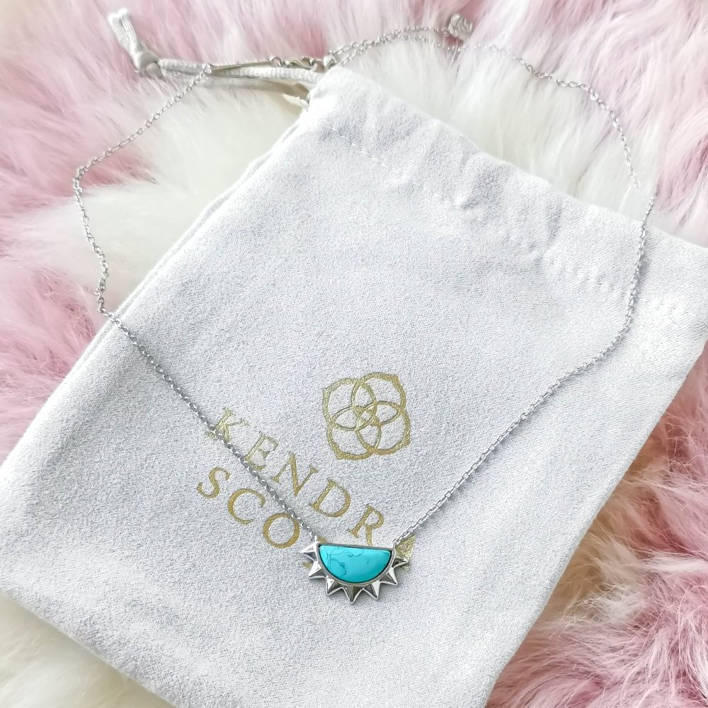Kendra Scott Silver Sienna Half Sun Light Blue Magnesite Necklace - Picture 2 of 3